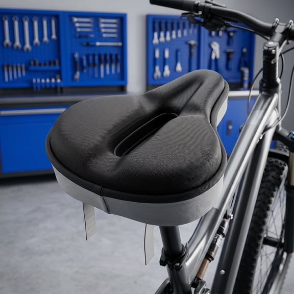 Wide Gel & Foam Bike Seat Cushion - Extra Soft Exercise Bicycle Seat Pad with Waterproof Rain Cover, Fits 8.5-10 Inch Wide Cruiser, Stationary & Indoor Cycling Bikes
