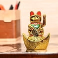 thumbnail image 4 of Feng Shui Plastic Cat Sitting on Money Ingots | Welcome Cat Golden Waving Hand | Symbol of Good Luck, Wealth, Prosperity, Health & Happiness - Decorative Showpiece, 4 of 5