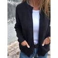thumbnail image 5 of Women'S Zip Up Knit Cardigan Long Sleeve Stand Collar Sweater Outwear Coat with Pockets Black XL, 5 of 6
