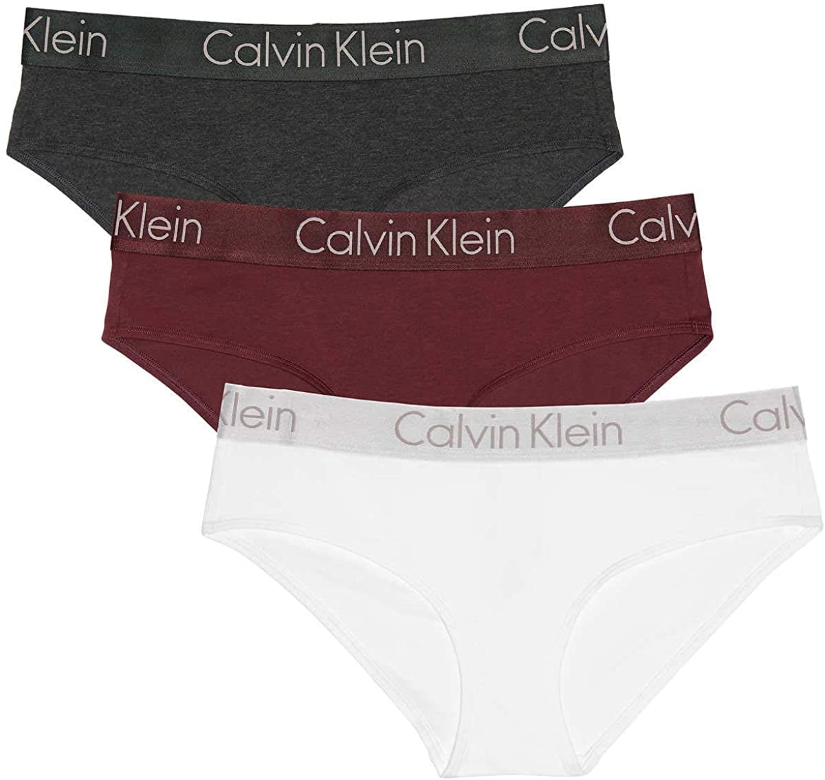 Calvin Klein Womens Logo Hipster Panty 3 Pack Maroon Grey White L -  