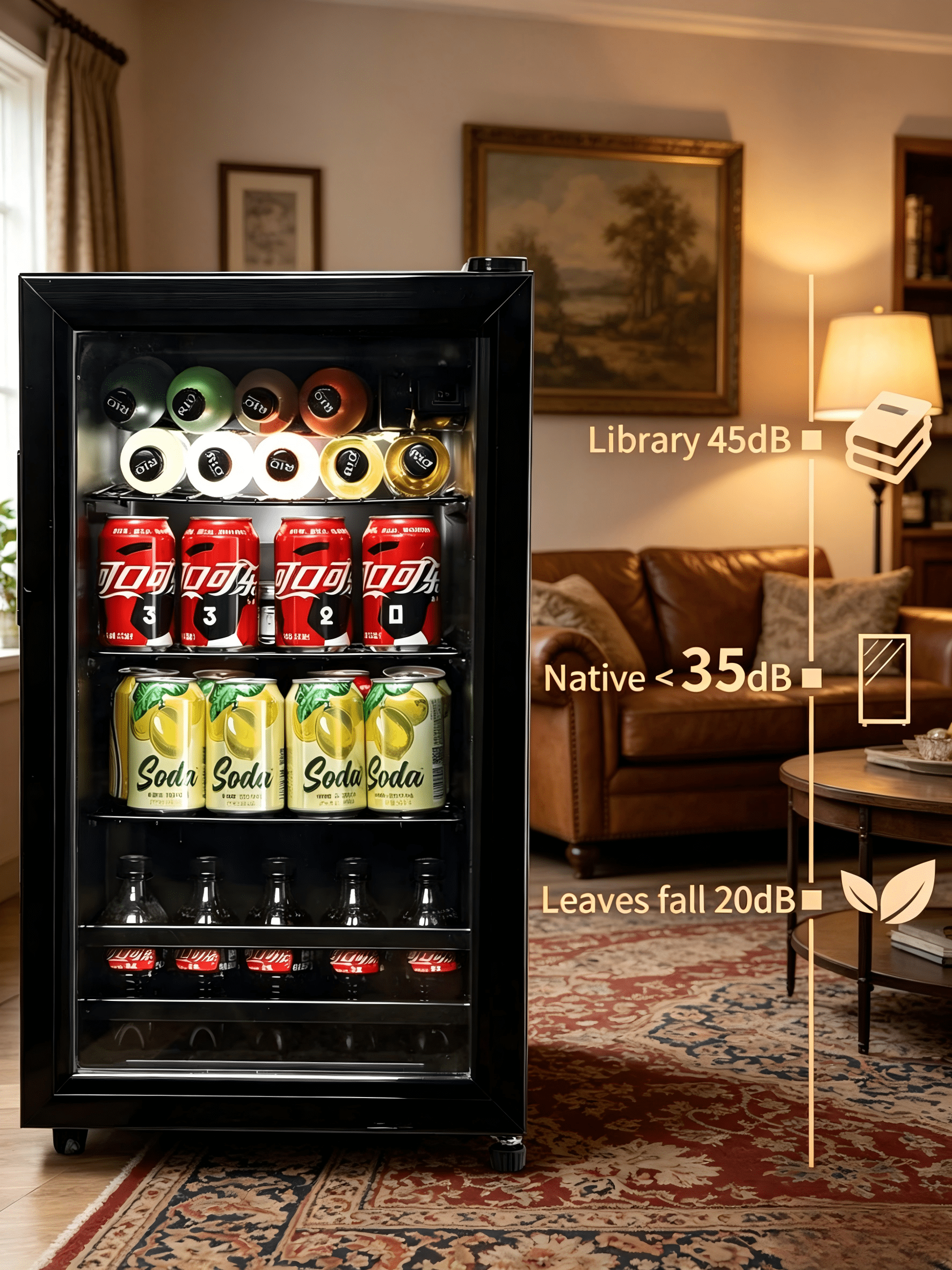 GGTB 3.2 Cu.ft Beverage Refrigerator with Glass Door, 120-Can Drink Cooler for Home Bar Office, Black