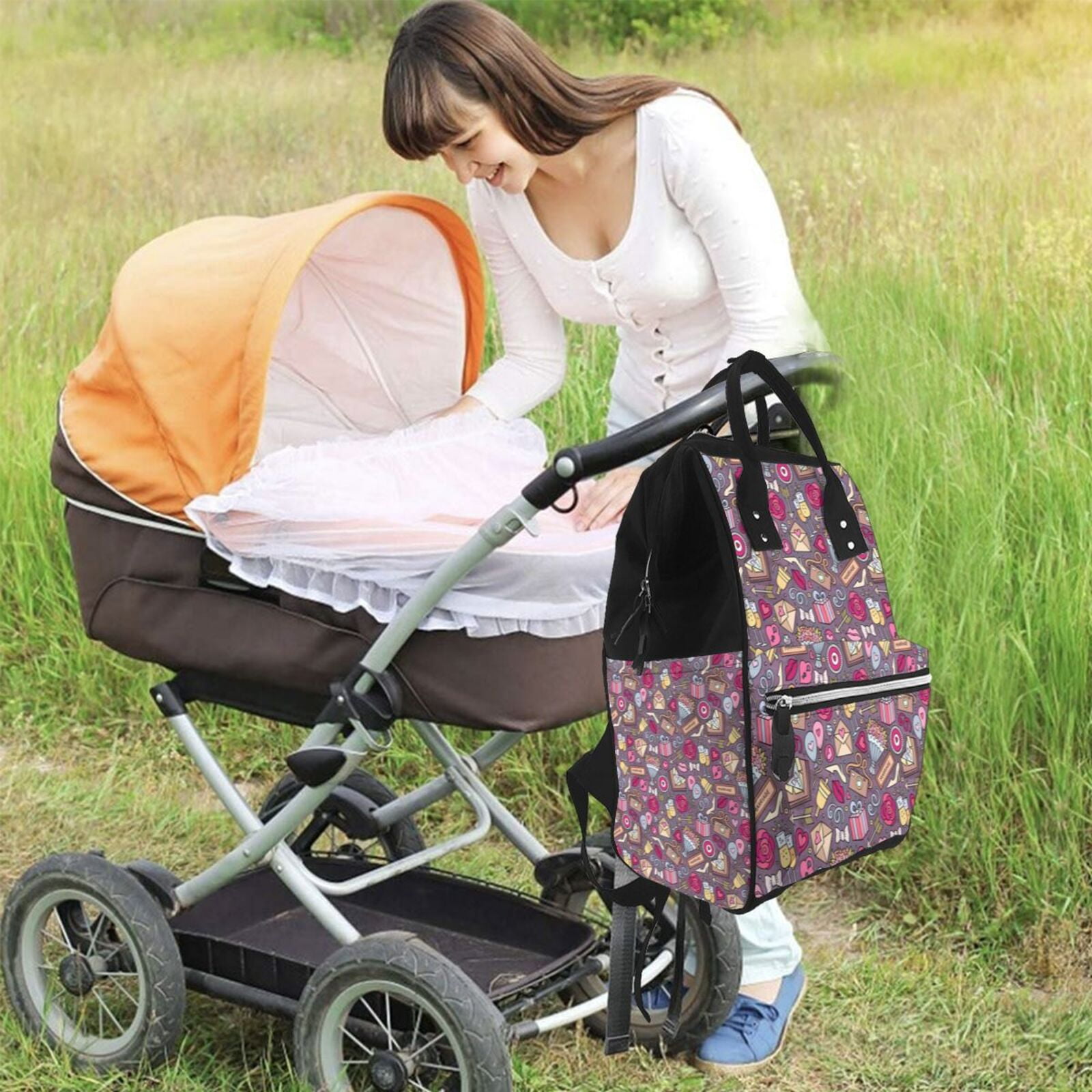 Fuzoiu Doodles Wedding Print Diaper Bag Backpack,Baby Essentials Travel Tote,Multi function Waterproof Diaper Bag, Travel Essentials Baby Bag - Unisex