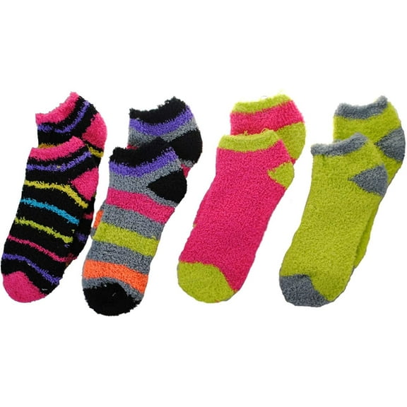 Eye Candy Comfy 4 Pack Softee No Show Socks - Shoe Size 6-10 - BK/PK/YW/PR/BU