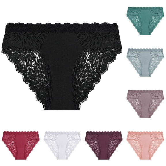 WRKEKC Panties for Women Half Lace Half Cotton Patchwork Semi Sheer Triangle Breathable Bikini Underwear Soft Wear