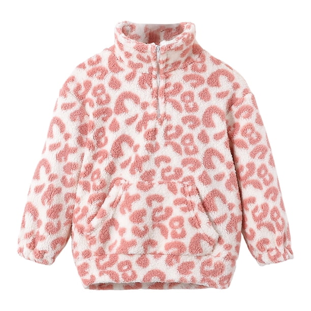 Gibobby Sudadera con capucha Otoño Invierno niños pequeños niñas manga larga leopardo polar Tops pulóver Casual prendas de vestir para niños ropa(Rosa, 5-6 Años )