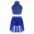 thumbnail image 2 of Doomiva Kids Girls 2 Piece Lyrical Latin Jazz Dance Outfit Sparkly Rhinestone Crop Top with Irregular Hem Skirts Set Blue 14, 2 of 7