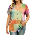 thumbnail image 3 of VBVC Women's Floral Print Henley Blouse , Ladies' V-Neck Short Sleeve Summer Top , Boho Tropical Vacation Shirts For Women,Orange,S-3XL, 3 of 8