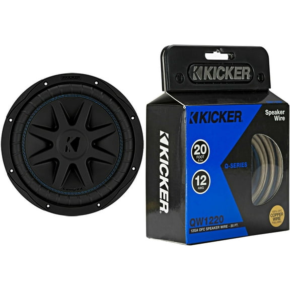Kicker 50CVX102 10" CompVX 2 Ohm Subwoofer & 46QW1220 12AWG 20ft Speaker Wire