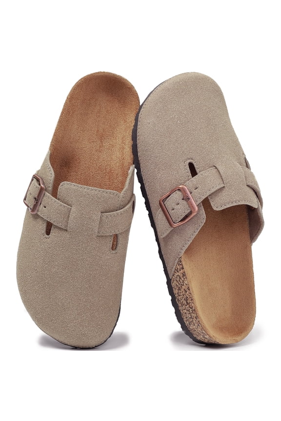 Clogs for Women Soft Cork Footbed Suede Leather Mules Comfort Potato Shoes with Arch Support