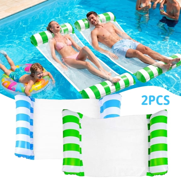 Pool Floats, 2 Pcs Inflatable Water Hammock Pool Lounger Floating Bed Chair Multi-Purpose for Adults (Green & Blue)