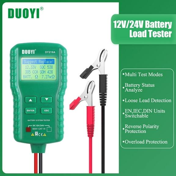 DUOYI DY219A 12V 24V Digital Battery Tester with Accessories Included