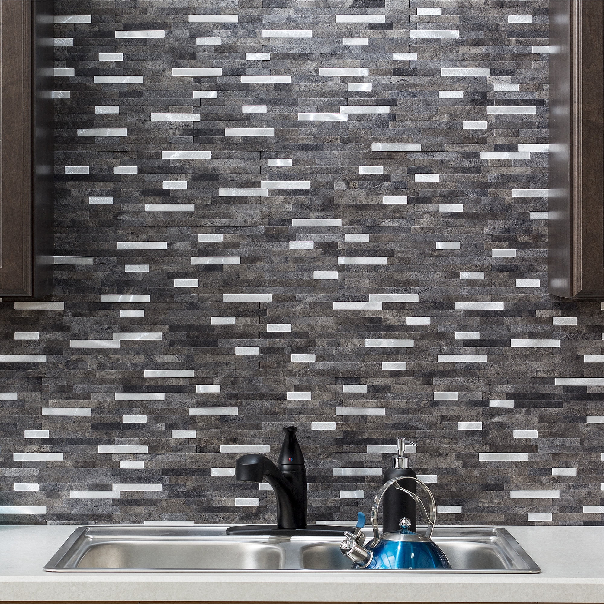 Aspect Collage 12in x 5.8in Peel and Stick Backsplash in Oyster (2pc per pack/5-Pack)