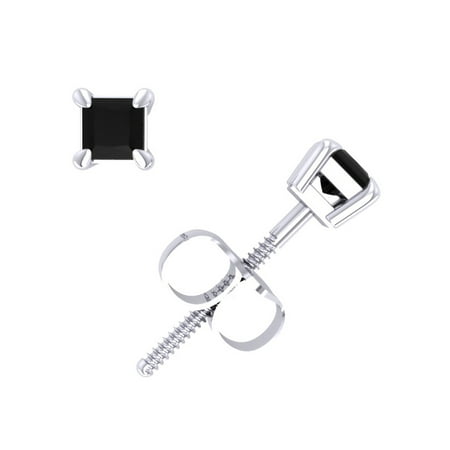 0.2Ct Princess Cut Black Diamond Basket Stud Earrings 14k White Gold 4Prong AA (Best Quality Diamond Earrings)