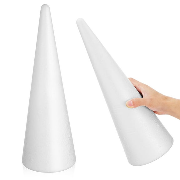 OUNONA Crafting Foam Cones, White, Versatile for Holiday Decor and Projects, 2Pcs