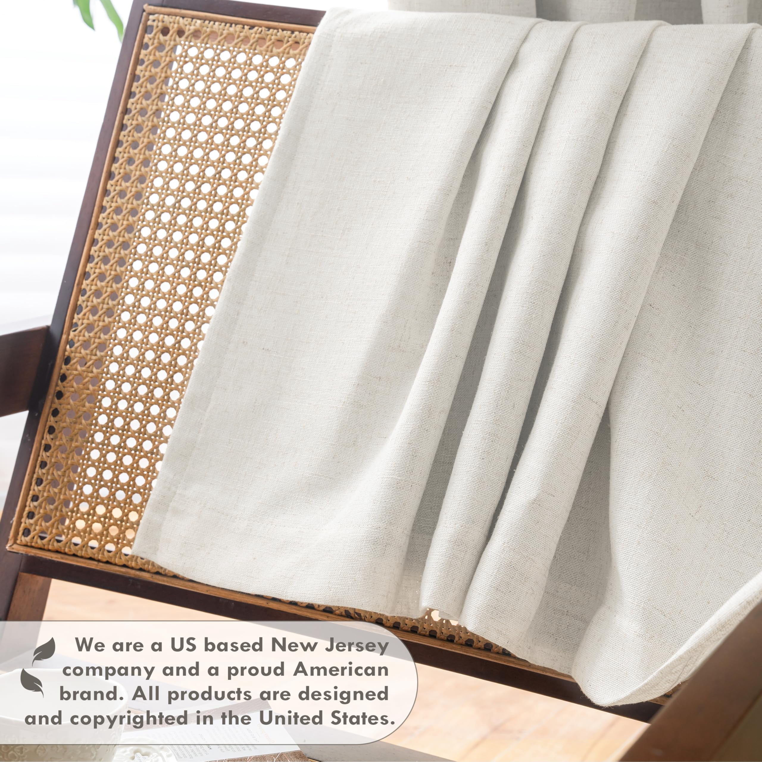 DriftAway 100% Blackout Natural Cream Linen Curtains for Bedroom 90 Inches Long Double Layer Drape Farmhouse Thermal Insulated 3 Inch Rod Pocket Back Tab Full Light Blocking 2 Panels for Living Room