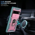 thumbnail image 4 of ELEHOLD Rugged Case for Google Pixel 6 Pro,Heavy Duty Hybrid Camera Lens Protector 360° Rotation Ring Holder Card Slot Kickstand Function Anti-Slip Shockproof Armor Case,Pink + Green, 4 of 11