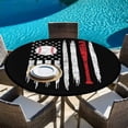 thumbnail image 6 of American Flag Round Tablecloth, Fitted Table Cover with Elastic for 55"-60" Round Tables, US Flag Baseball Stars Vintage Black Table Cloth Outdoor Indoor Dinning Party Waterproof Tablecloths, 6 of 7