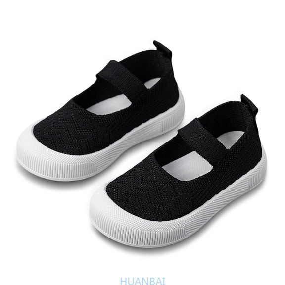 HUANBAI Breathable Girls Casual Sneakers Lightweight Elastic Low Top Walking Shoes For Toddler Kids Outdoor Play ,(18-24 Months Black) Size ,7