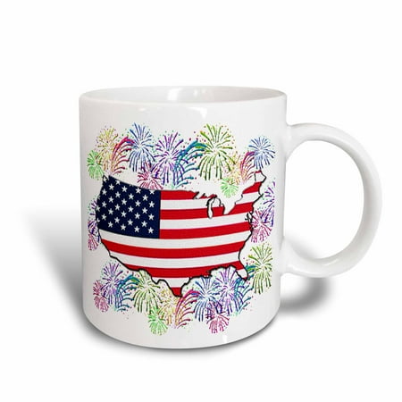 Fireworks Mug - 3dRose USA Flag Map with Fireworks (Textured), Ceramic Mug, 11-ounce