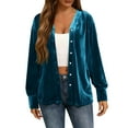 thumbnail image 2 of Posijego Women's Velvet Cardigans Button down Velour Long Sleeve Vintage Casual Shirts Spring Outerwear Jackets, 2 of 9