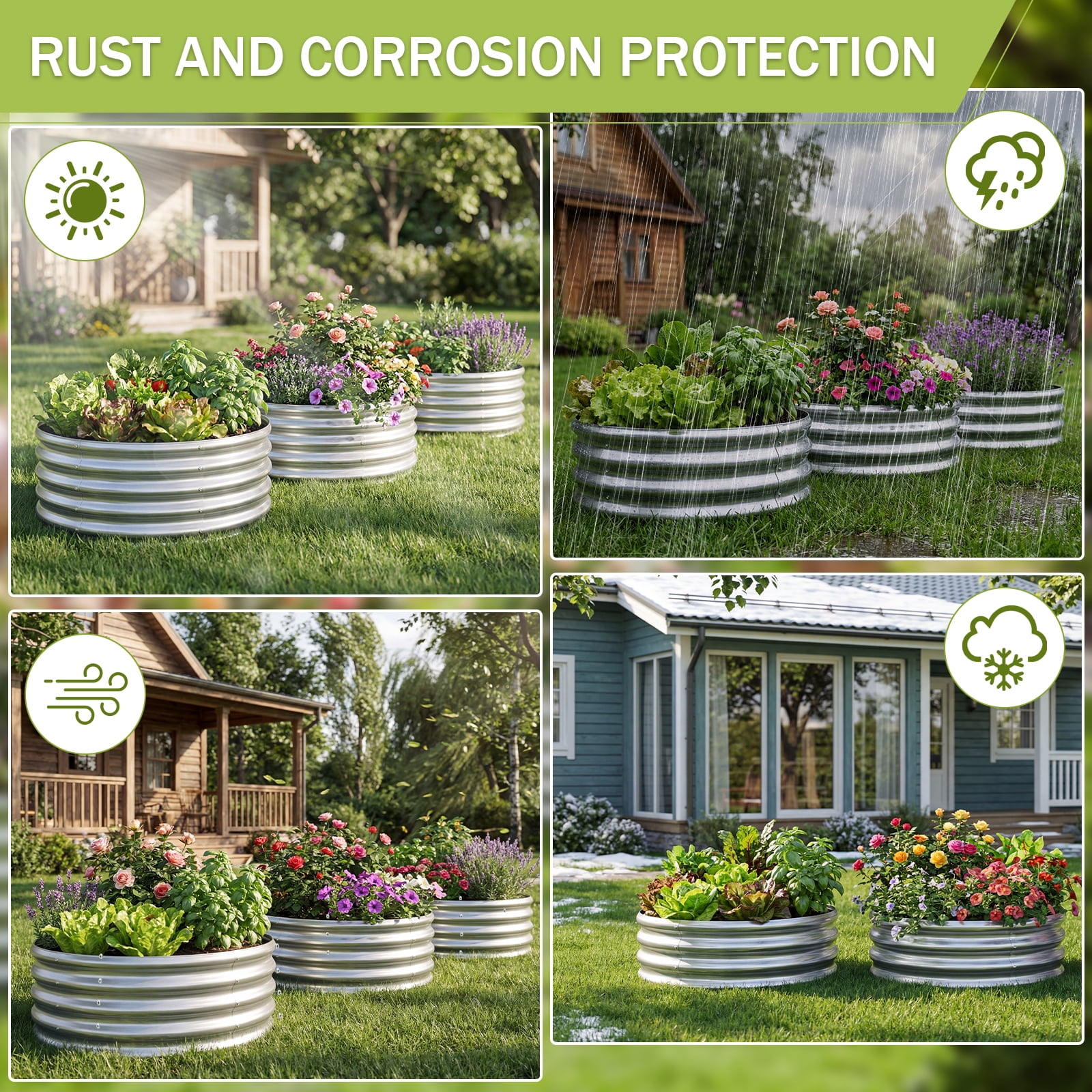 Land Guard 3 Pack 2x2x1ft Raised Round Garden Beds Outdoor, Easy Assembly Durable 1ft Tall Galvanized Metal Planter Box silvery
