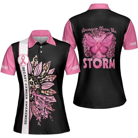 Personalized Breast Cancer 3D Polo Shirt, Pink Ribbon Awareness Polo, Survivor Pride Shirt Breast Cancer Tshirt (S)