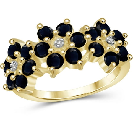 JewelersClub 2.52 Carat T.G.W. Sapphire Gemstone and White Diamond Accent Gold over Sterling Silver Flower Ring
