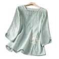 thumbnail image 2 of Zysthvn Women Shirts Casual Plus Size 3/4 Sleeve Embroidered Cotton Blend Women Tshirt Solid Crew Neck Breathable, 2 of 9