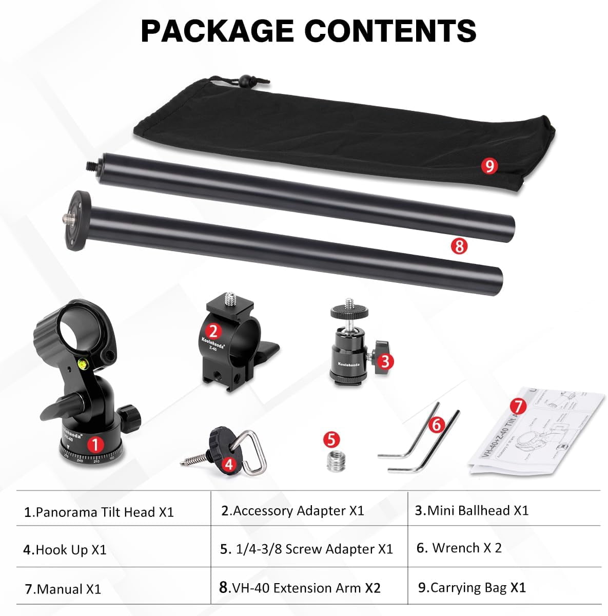 Koolehaoda 33" Tripod Extension Arm, Aluminum Horizontal Center Column arm 2 Sections with 360° rotatable for Overhead, Multi-Angle Photography, Load Up to 22lbs (Tripod not Included)