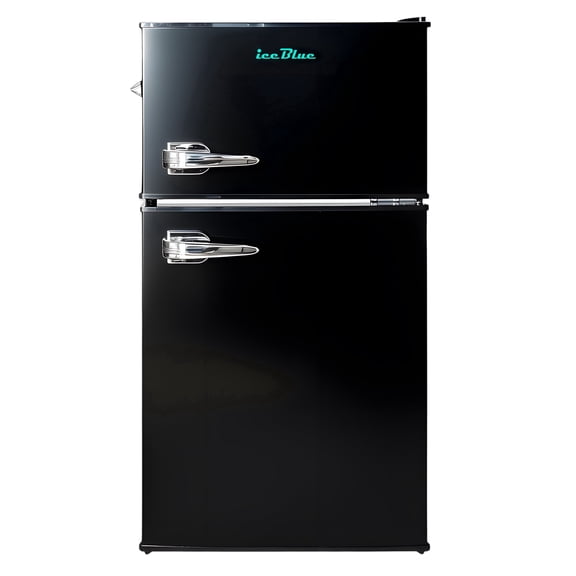 iceBlue 3.2 Cu.Ft Mini Fridge with Freezer, 2-Door Compact Refrigerator, with Bottle opener, Removable Glass Shelves, Adjustable Temperature, Black