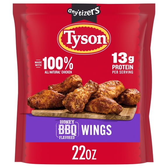 Tyson Any'tizers Honey BBQ Flavored Bone In Chicken Wings, 22 oz (Frozen, Fully Cooked)