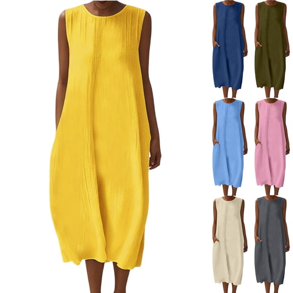 ZKCCNUK Summer Dresses for Women Casual Sleeveless Maxi Dress Beach Vacation Long Sundresses with Pockets