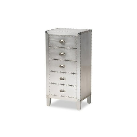 Baxton Studio Carel French Industrial Silver Metal 5-Drawer Accent Storage Cabinet