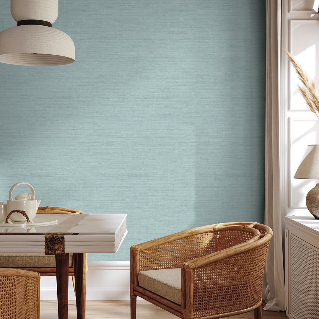 Tempaper Textured Horizontal Faux Grasscloth Seaglass Peel and Stick Wallpaper, 20.5" x 16.5'