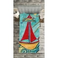 thumbnail image 3 of Ambesonne Art Quilted Bedspread Set 2 Pcs, Ship in Waves in Sea, Twin Size, Earth Yellow Teal Red, 3 of 3