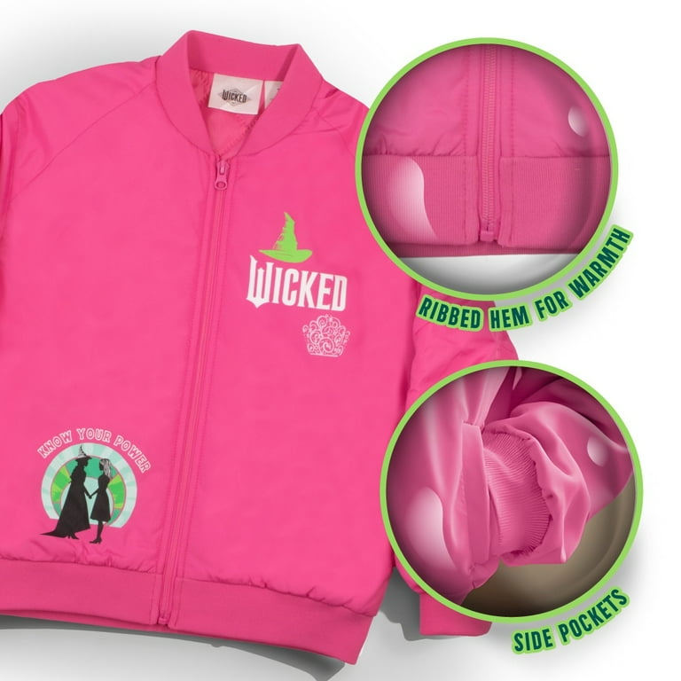 WICKED Girls Zip-Up Bomber Jackets WICKED Logo Graphic Print