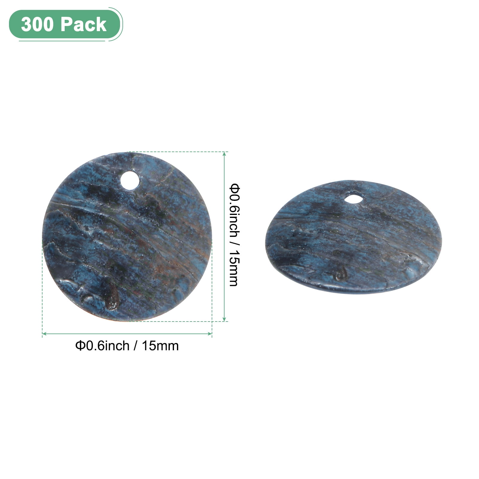 Uxcell 300-Pack Natural Flat Round Seashells, 15mm Flat Round Coin Charm Beads with Hole, Mother of Pearl Shell for Jewelry [Blue]