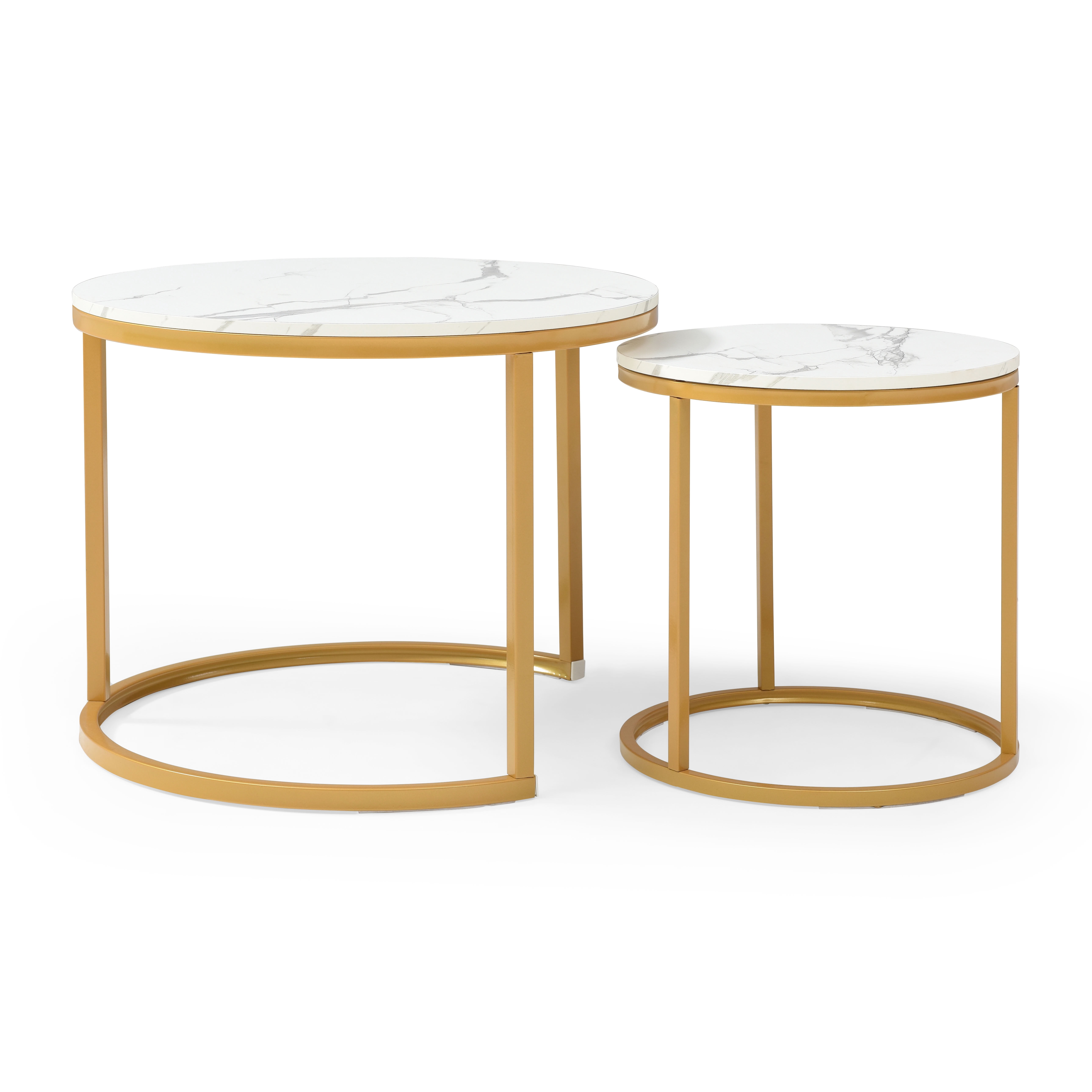 MAYEERTY Nesting Coffee Table Set of 2, Round Center Table with Metal Frame, Space Saving Accent Side Table for Living Room Bedroom Small Apartment