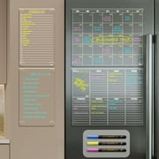 JJPRO Non Magnetic Dry Erase Calendar for Fridge-Reusable Monthly&Weekly Planning Board, List and Blank Board for All Smooth Surfaces. Clear Reusable Board Sticks to Fridge,Wall,Door&Glass