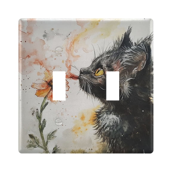 WOBOGO Skinny Black Cat 2-hole Switch Plates PC Flame Retardant Plastic Material Glossy Finish Smooth Touch 4.56x4.48x0.27in