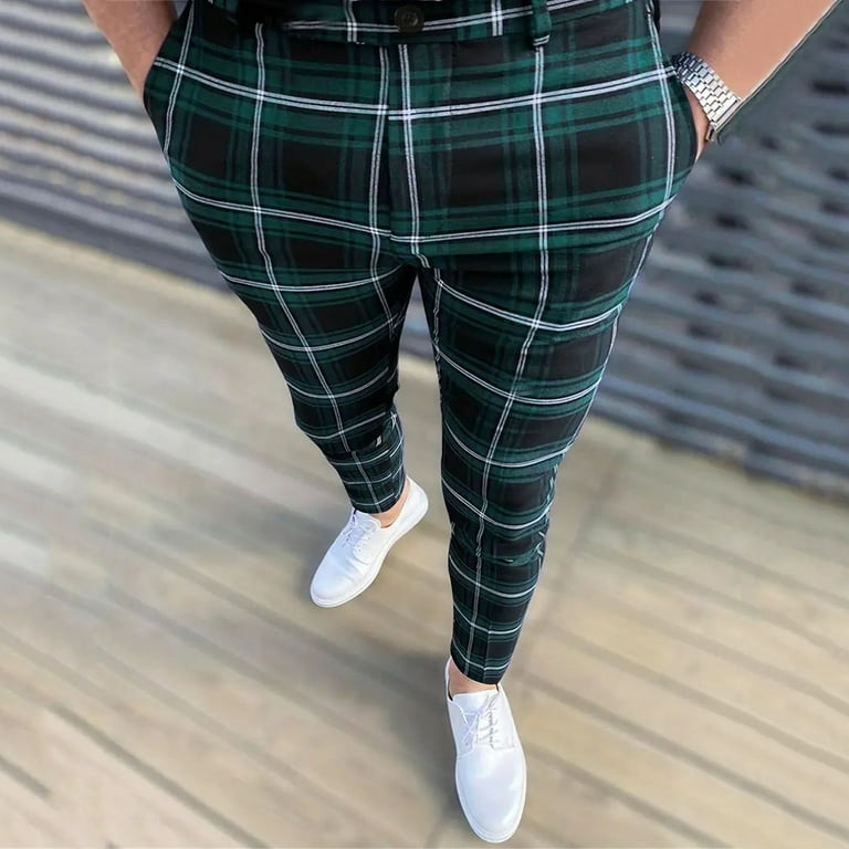 Hfolob Mens Pants Mens All Seasons Fashion Leisure Plaid Print Pocket  Zipper Button Feet Pants Suit Pants Relaxed Fit - Walmart.com