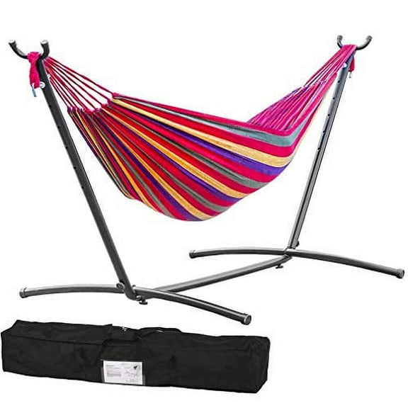 Double Hammock Two Person Adjustable Hammock Bed with Space Saving Steel Stand Includes Portable Carrying Case, Easy Set Up
