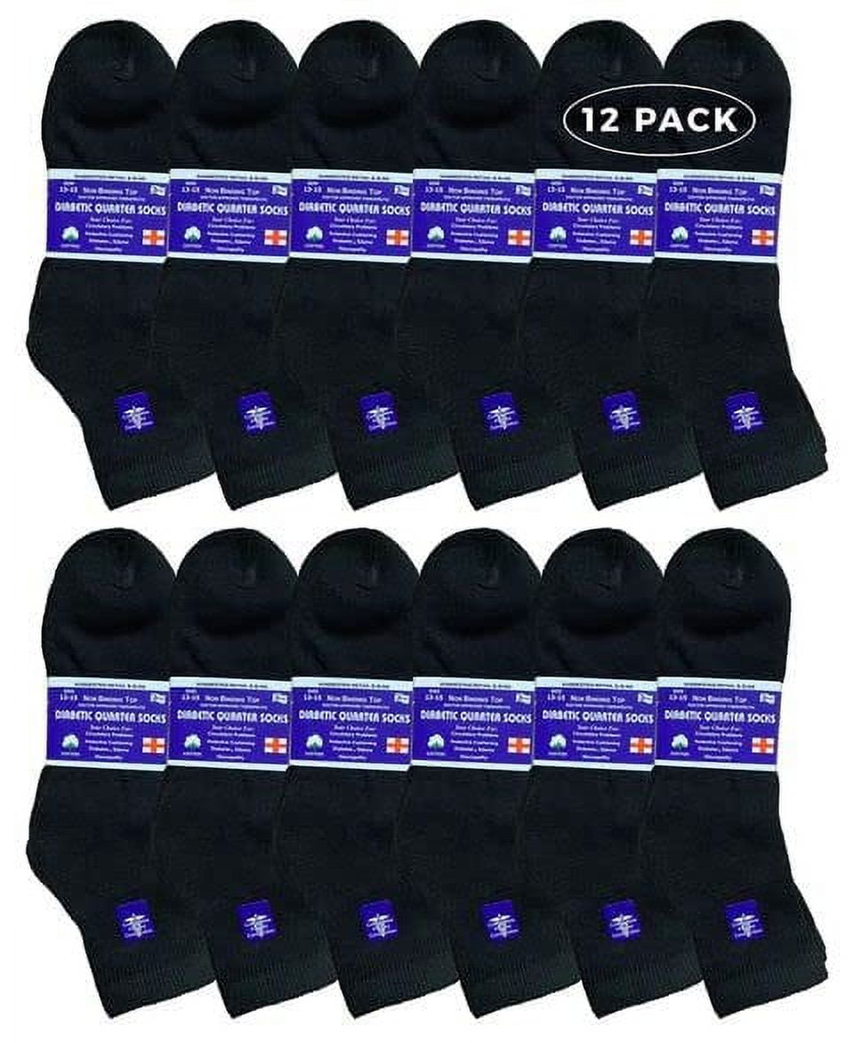 Yacht & Smith 12 Pairs of Mens King Size Diabetic Ankle Athletic Socks, 13-16 (Black)