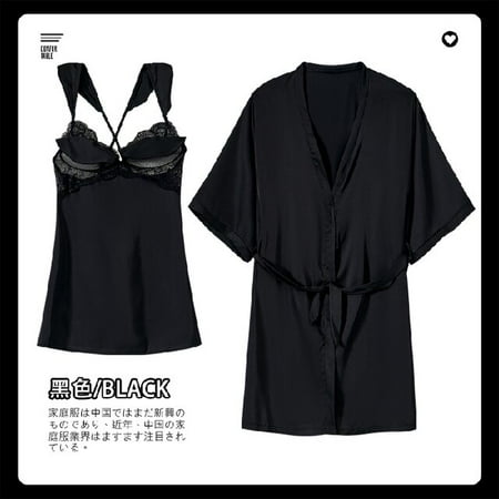 

PIKADINGNIS 2 Pcs Sexy Satin Robe Set Spring Summer Short Sleeve Sexy Nightgowns Bathrobe Women Pajamas Bath Silk Robe Sleepwear Womens