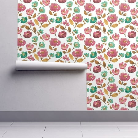 Removable Water-Activated Wallpaper Moody Watercolor Bloom Girls Nursery