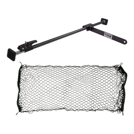 40"-70" Adjustable Heavy Duty Cargo Load Lock Bar w/ 16" Divider Bar & Storage Net for Cargo Tie-Down, Pickup Truck Beds - Steel Cargo Bar & Net Organizer for SUVs, Trailers & Vans