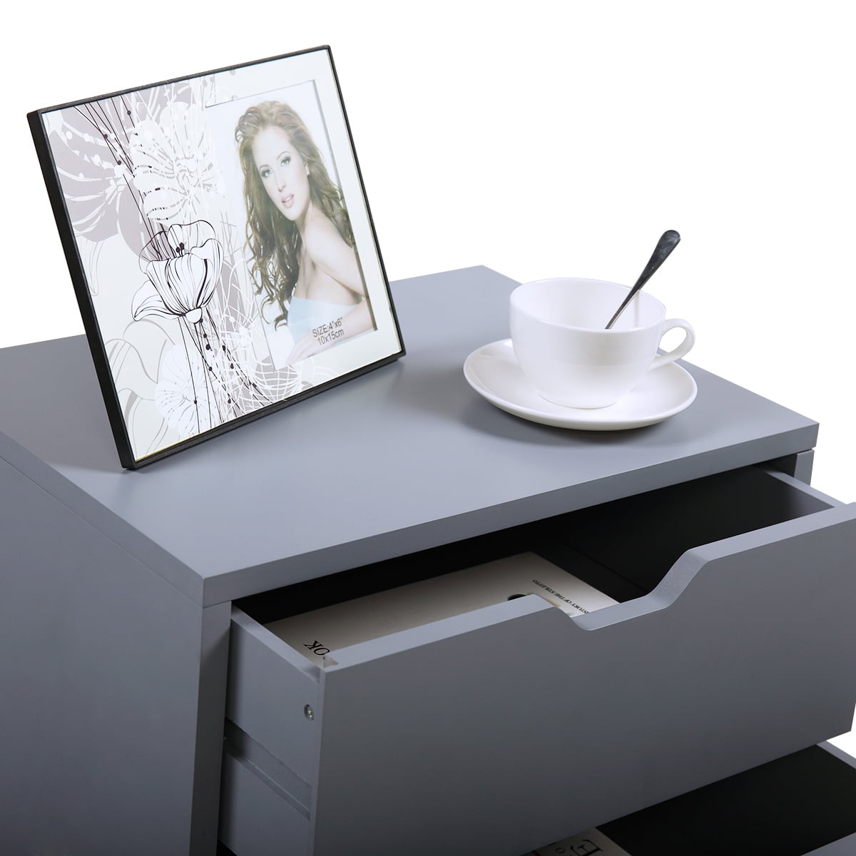 2PCS Bedside Cupboard Nightstand with Storage Drawer, Modern Assemble Storage Cabinet Bedroom Bedside Furniture, Gray 2PCS Bedside Cupboard Nightstand with Storage Drawer, Modern Assemble Storage Cabinet Bedroom Bedside Furniture, Gray