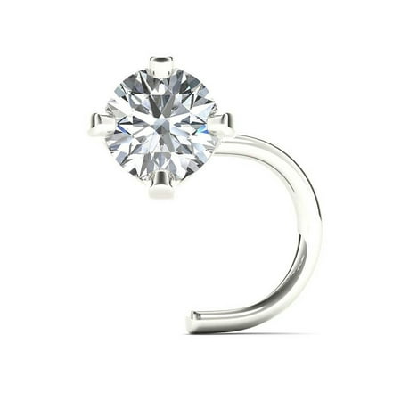 - 1.5mm 0.015 cttw Diamond 14K White Gold Nose Ring Twist Screw 20G