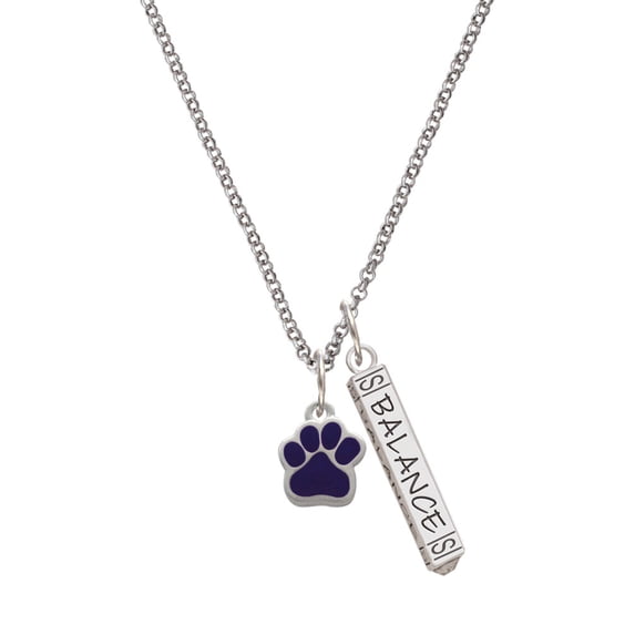 Delight Jewelry Silvertone Small Purple Paw Silvertone Balance Bar Charm Necklace, 23"