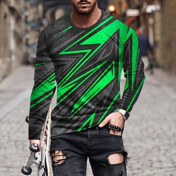 Blusas y camisas de manga larga con cuello redondo para hombre, blusa informal de manga larga con cuello redondo y estampado de rayas, blusa de poliéster para hombre